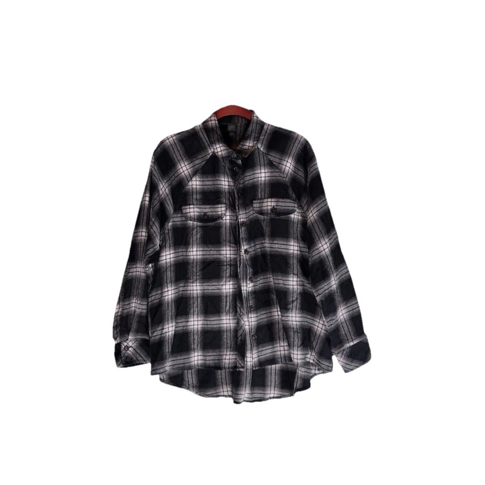Wild Fable Womens Shirt/shacket Flannel Oversized Button Up Black Plaid M